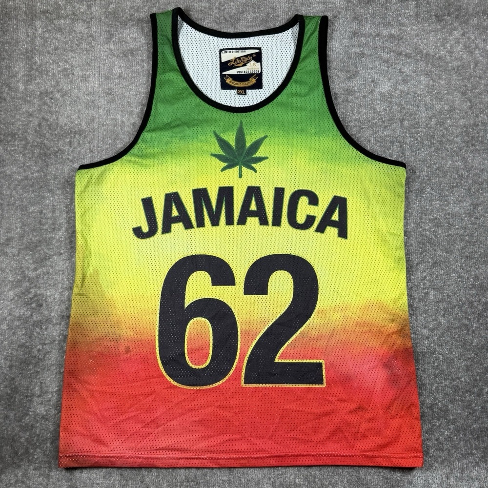 Lifestyles Jersey Jamaica 2XL Rasta Themed Basketball Sleeveless‎ 62 Weed 420